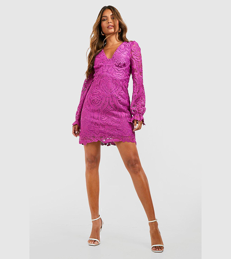 THE LISA BLOUSON SLEEVE WRAP MINI DRESS (GREEN/PURPLE)