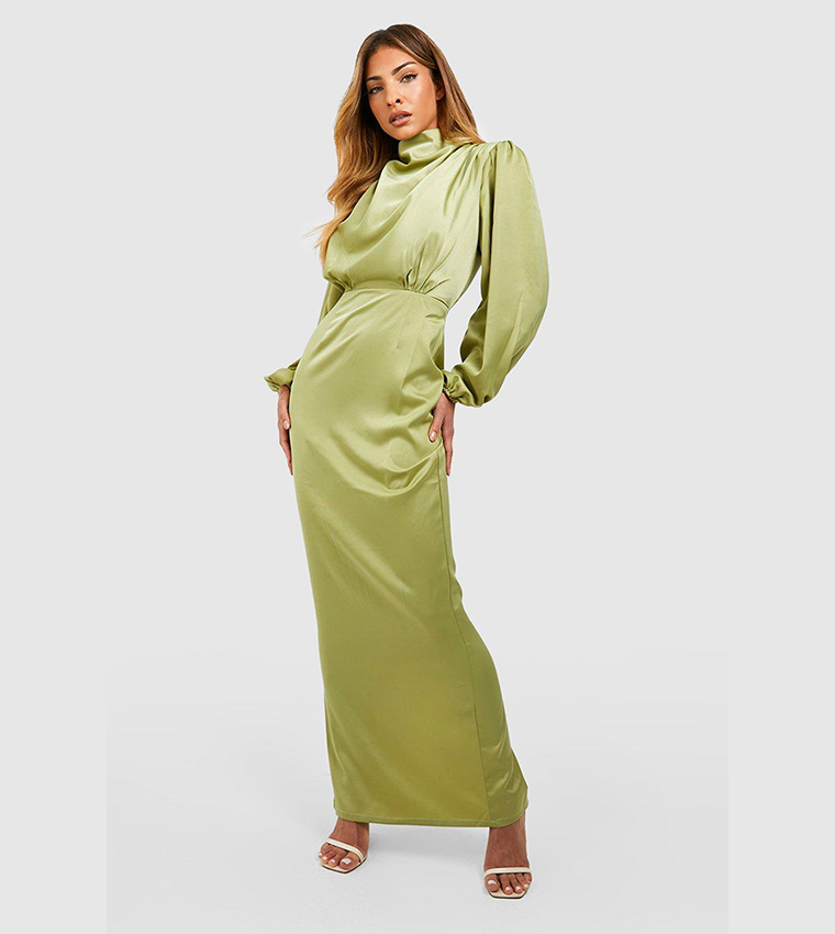green satin dress boohoo Green Satin Dresses
