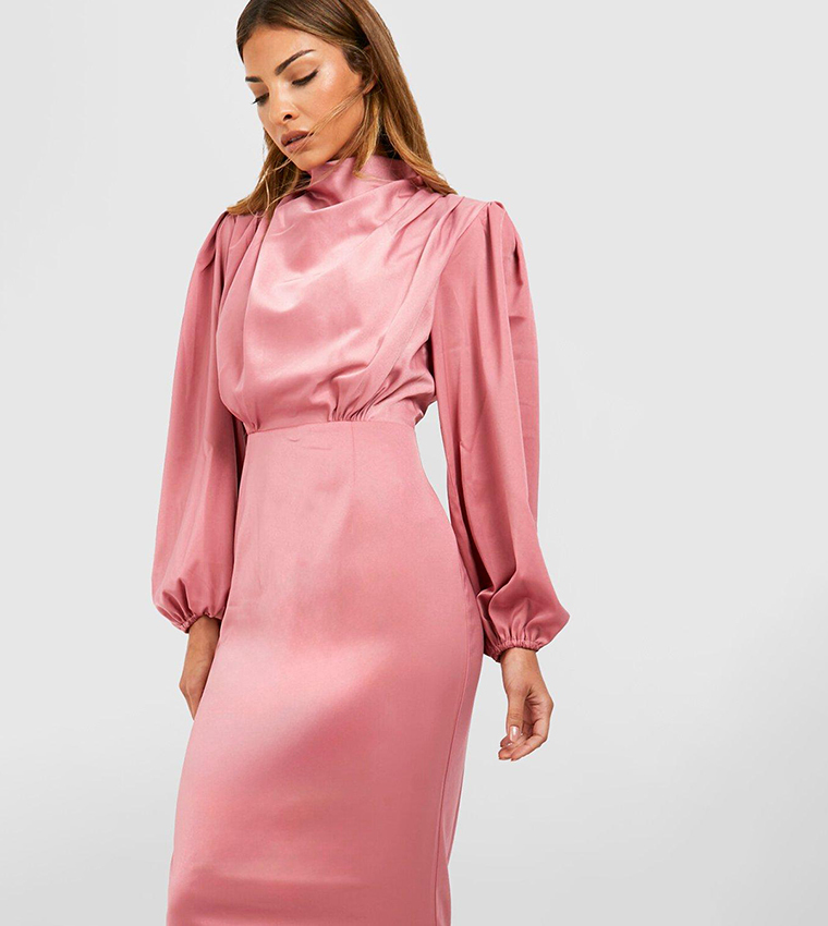 boohoo satin cowl neck dress Blue boohoo Tonal Abstract Print Cowl Neck Satin Maxi Dress