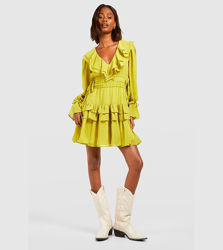 Buy Boohoo Chiffon Ruffle Detail Smock Dress In Yellow 6thStreet