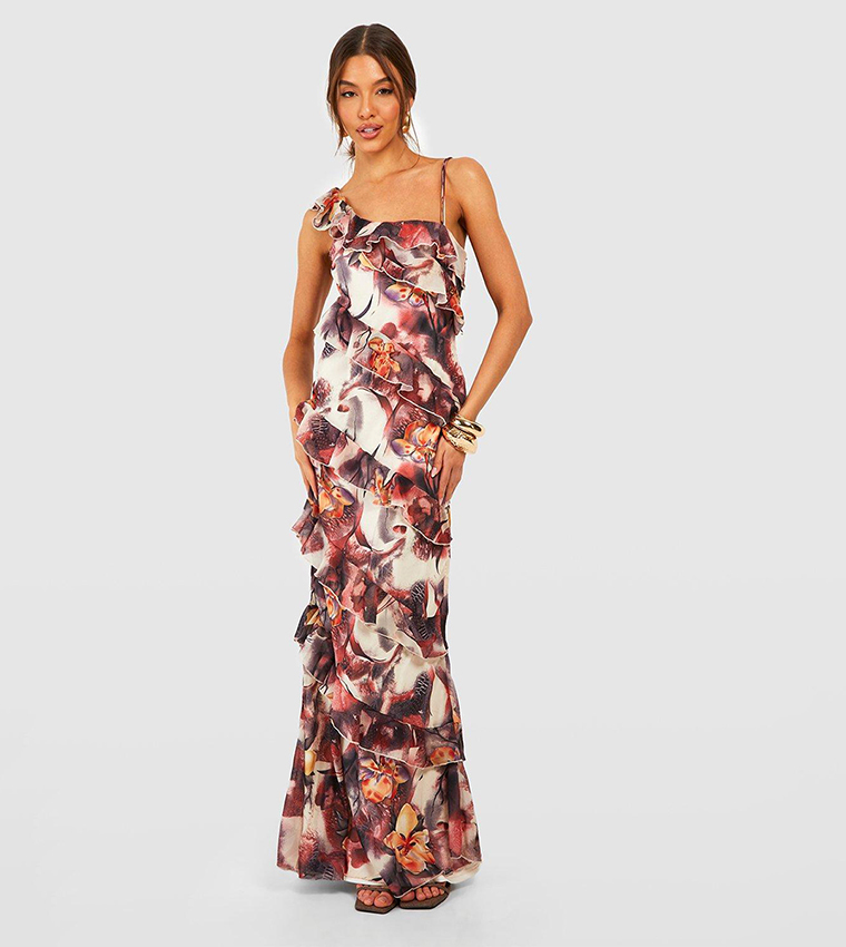 asymmetric ruched dress Bazaar Blooms Asymmetrical Ruffle Slip Dress main image 0