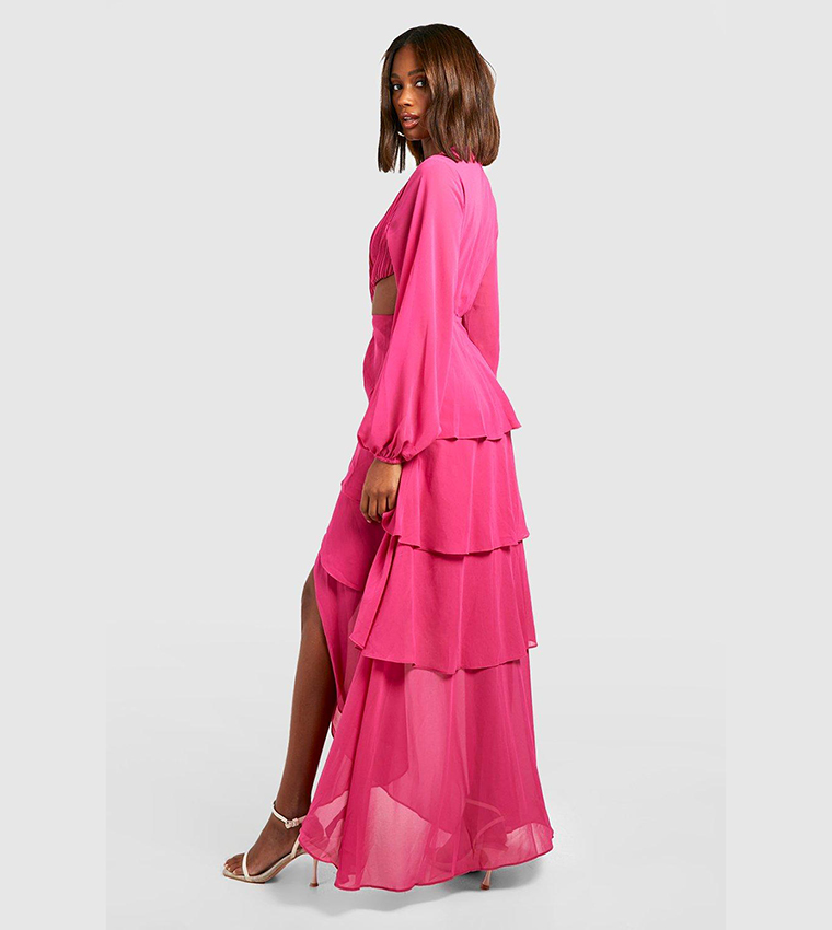 Buy Boohoo Chiffon Ruffle Cut Out Maxi Dress In Pink 6thStreet Bahrain