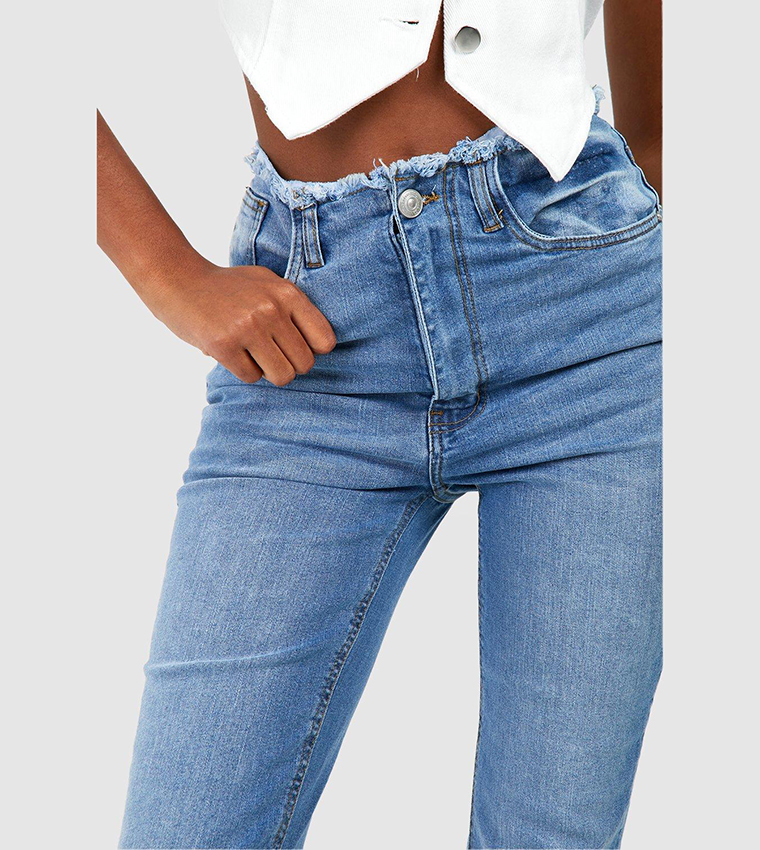 Buy Boohoo Basic High Rise Flared Jeans In Blue