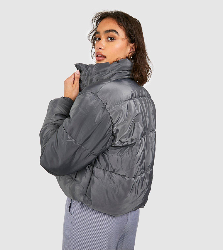 Slate Grey Funnel Neck Puffer Jacket