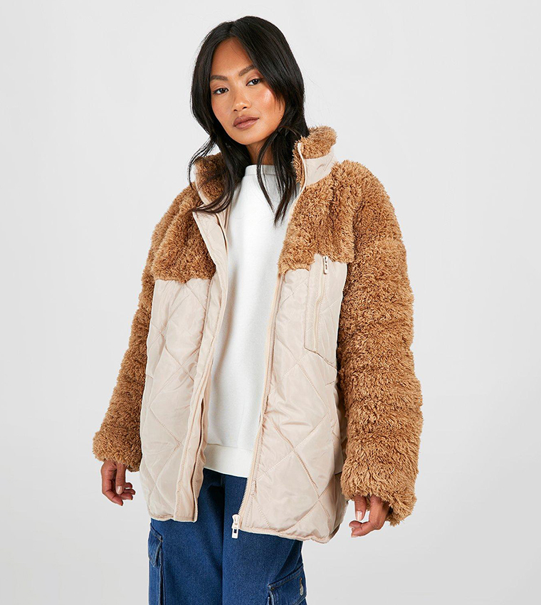 HOT Quilted Jacket Borg Trim Jacket Buy Boohoo Borg Trim