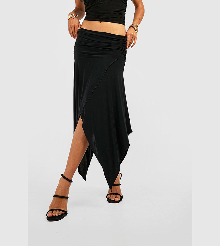 Black Slinky High Waist Midi Skirt