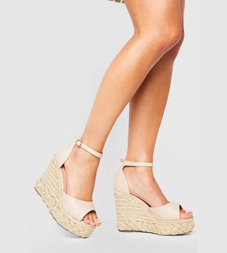 Buy Boohoo Wide Fit Peep Toe Wedges In Nude 6thStreet UAE