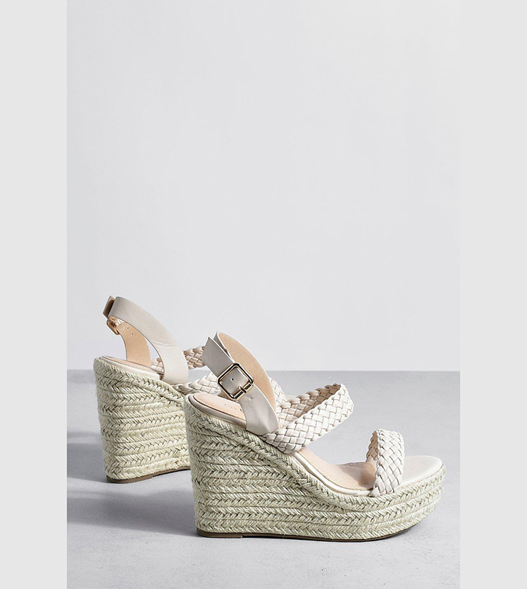 Buy Boohoo Wide Fit Plait Double Strap Wedges In White 6thStreet