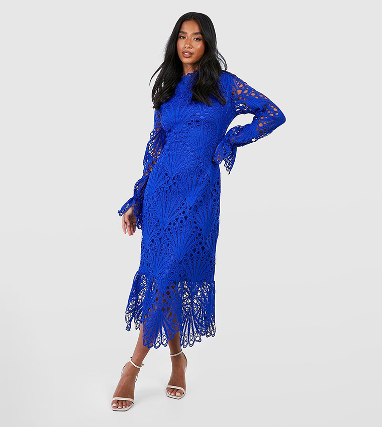 Blue lace outlet high neck dress