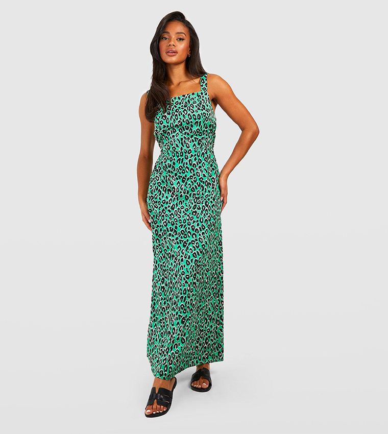 Buy Boohoo Leopard Print Strappy Maxi Dress In Green 6thStreet Bahrain