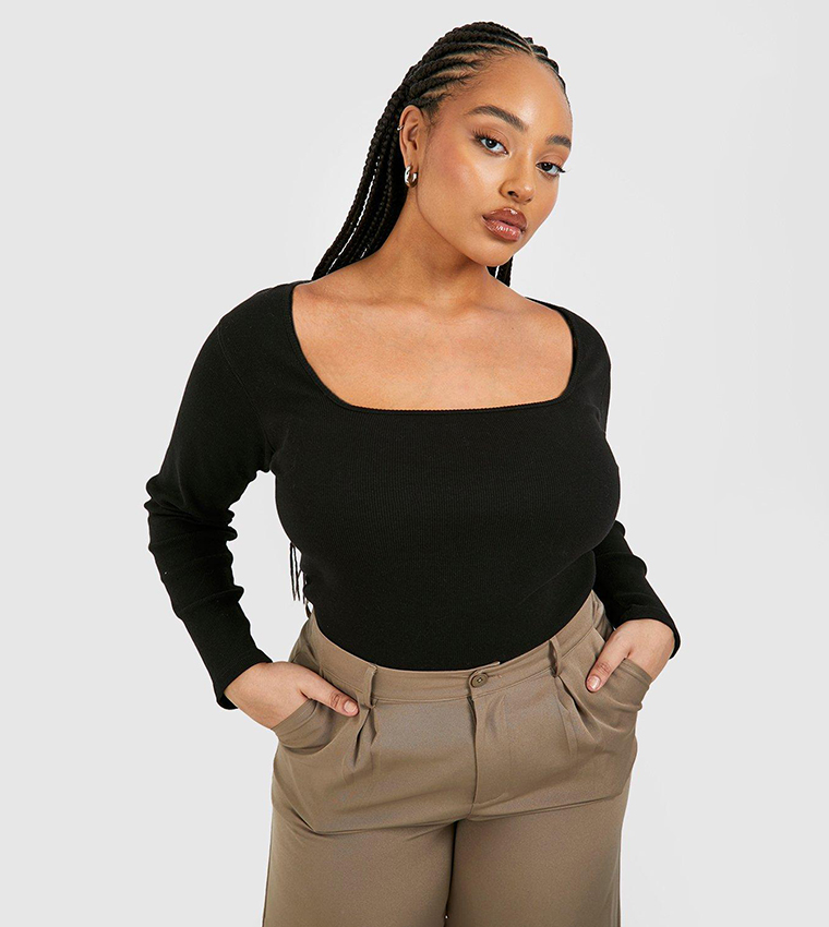 Buy Boohoo Tall Soft Ribbed Funnel Neck Long Sleeves Bodysuit Top In Black