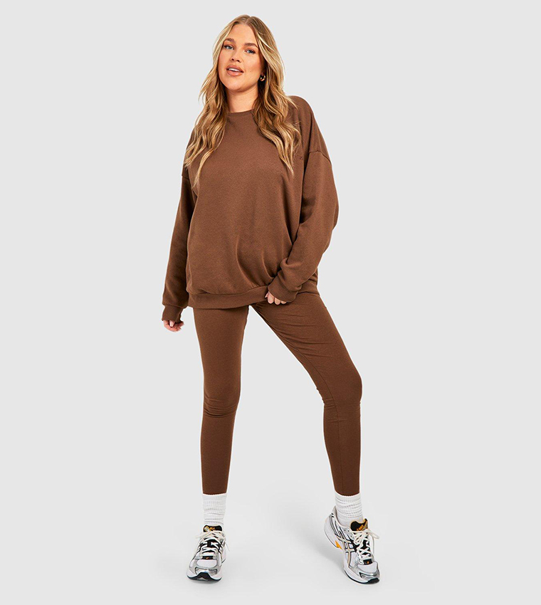 Buy Boohoo Plus Oversized Sweatshirt And Legging Set In CHOCOLATE