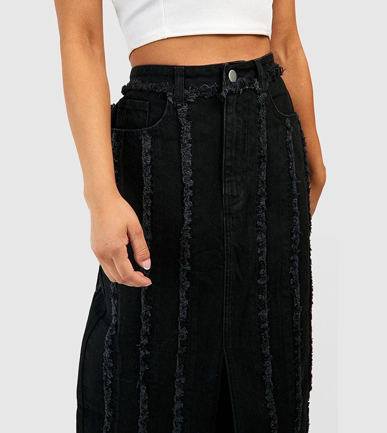 Distressed Skirt Black Denim Skirt Xl Buy Boohoo Distressed Frayed