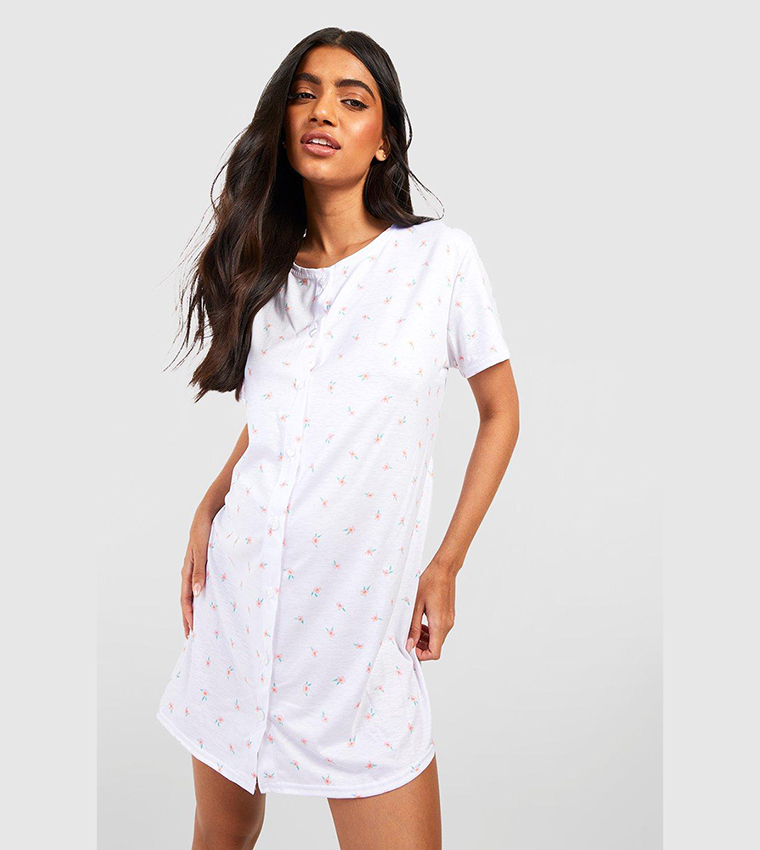 Buy Boohoo Maternity Ditsy Floral Button Down Nightdress In White