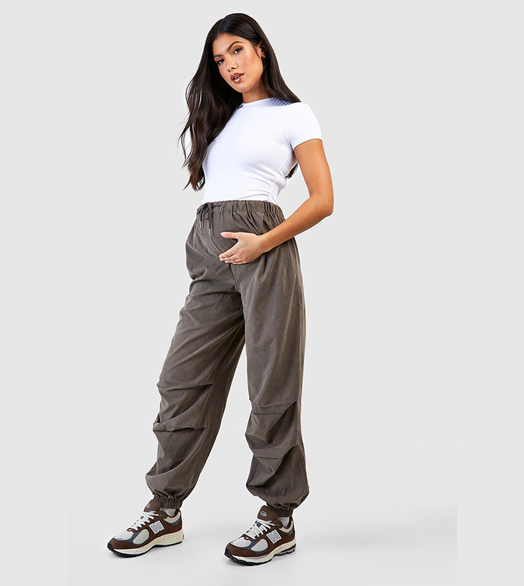 Buy Boohoo Maternity Relaxed Touch Woven Cargo Joggers In Grey