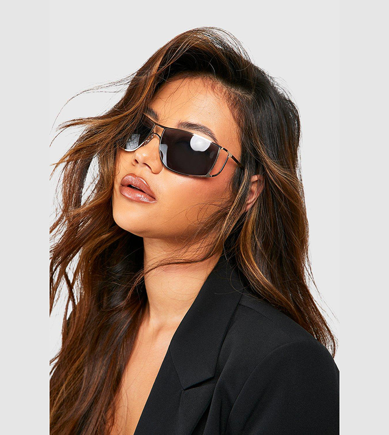 Buy Boohoo Curved Oversized Aviator Sunglasses In Black 6thStreet Bahrain