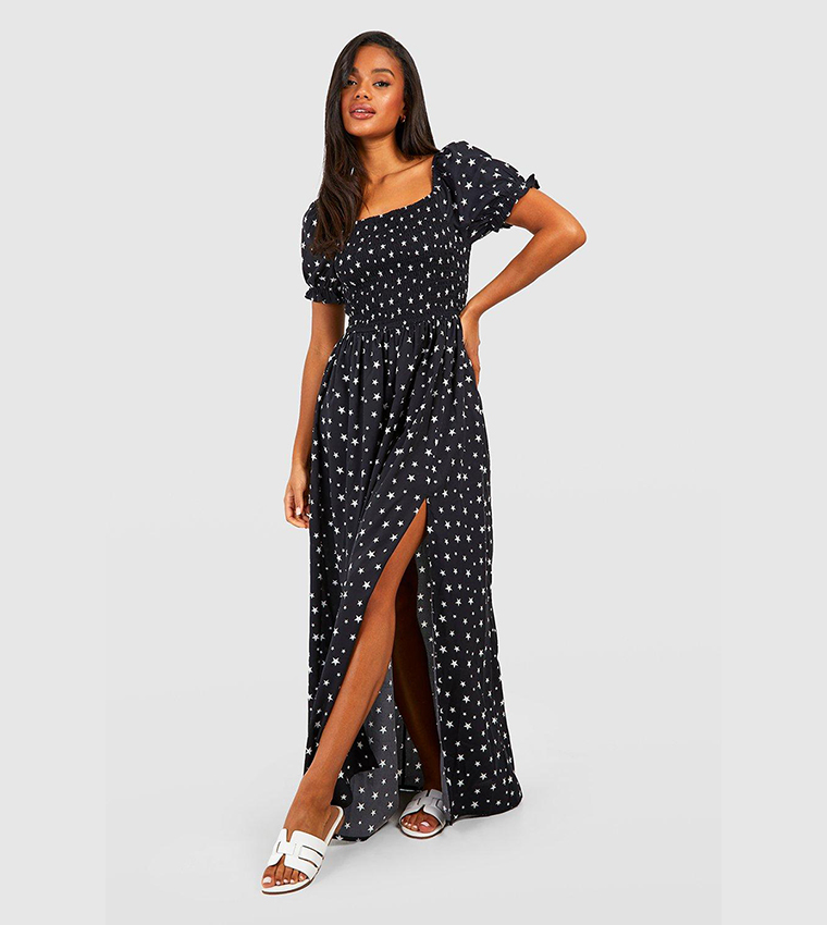 Buy Boohoo Star Puff Sleeves Maxi Dress In Black 6thStreet Bahrain