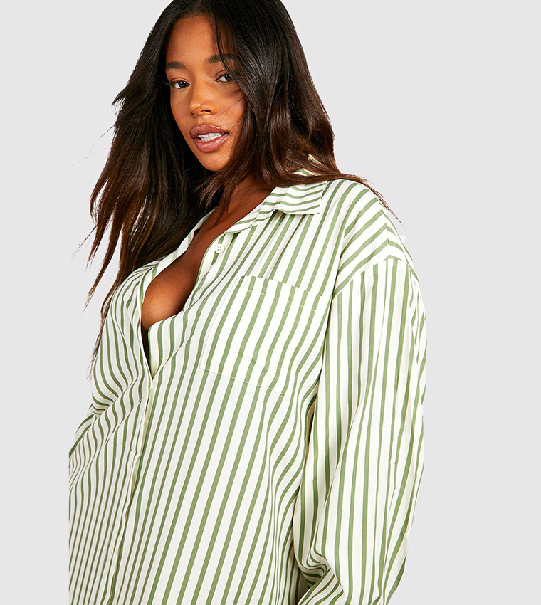 Buy Boohoo Striped Oversized Shirt Dress In Green 6thStreet UAE