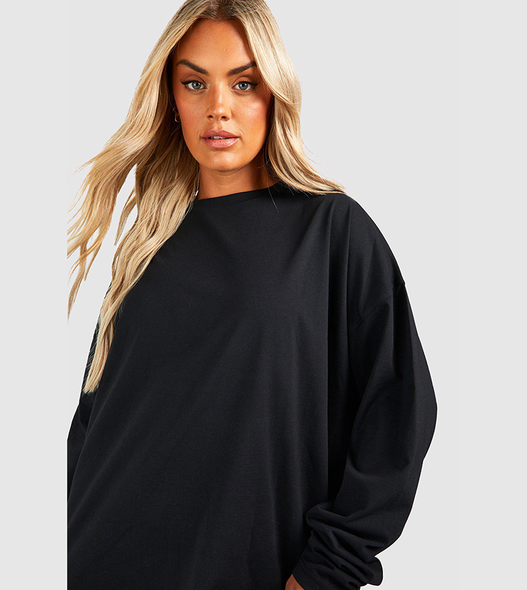 Buy Boohoo Cotton Long Sleeves Oversized T Shirt Dress In Black 6thStreet Bahrain