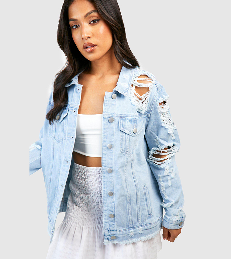 Dark blue ripped denim clearance jacket