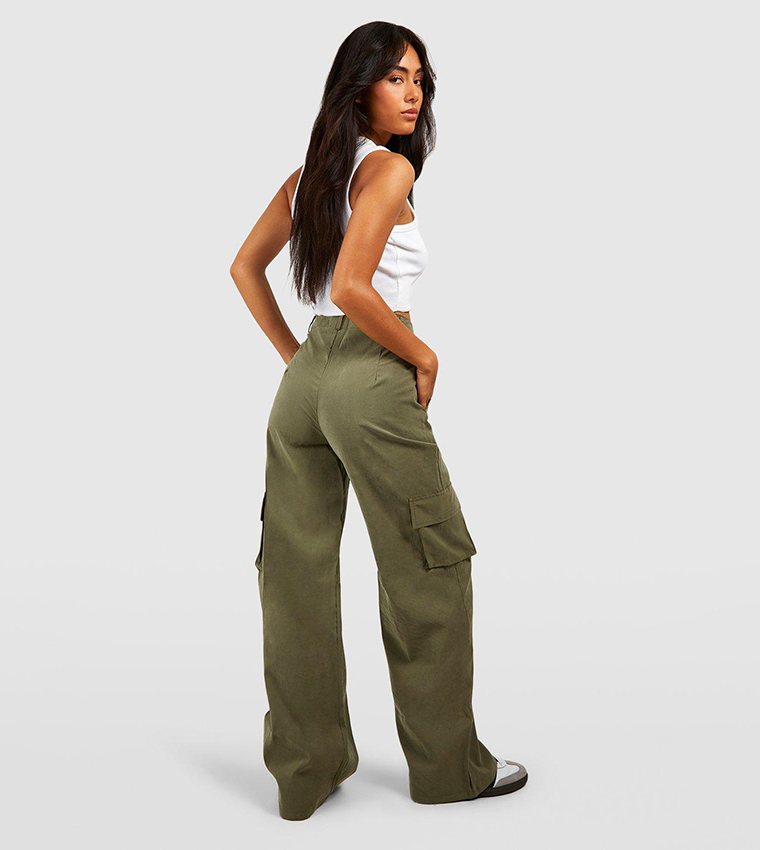 Buy Boohoo Soft Touch Pleat Front Cargo Trousers In Khaki