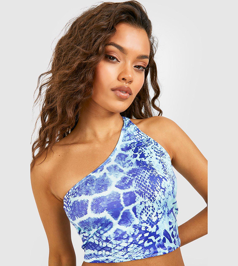 Buy Boohoo Snake Print Slinky Strap Detail Bandeau Top In Blue