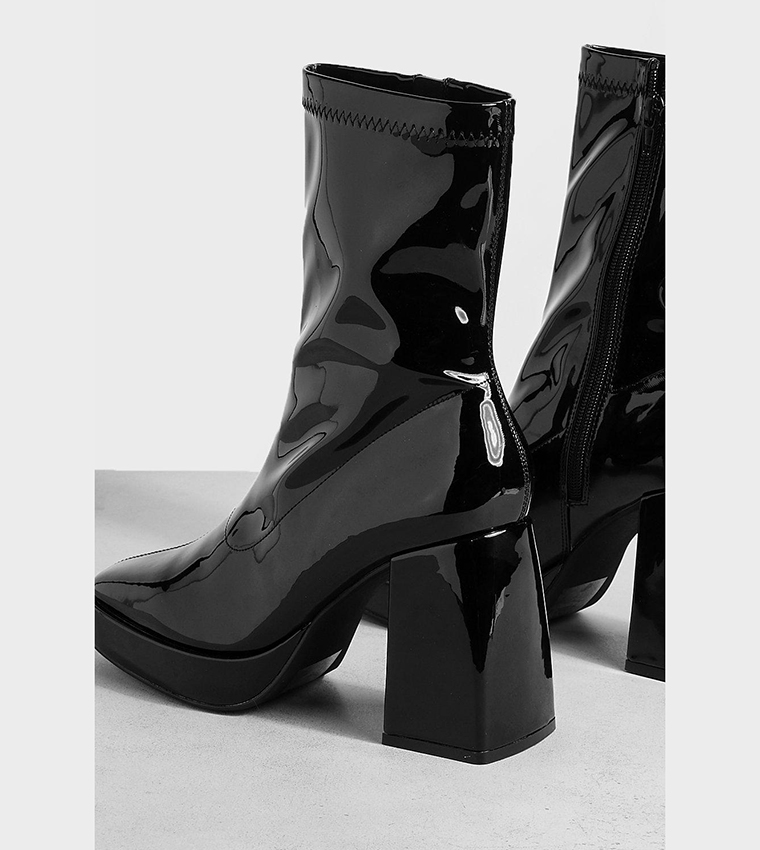 Buy Boohoo Platform Block Heel Patent Sock Boots In Black 6thstreet Bahrain 0345