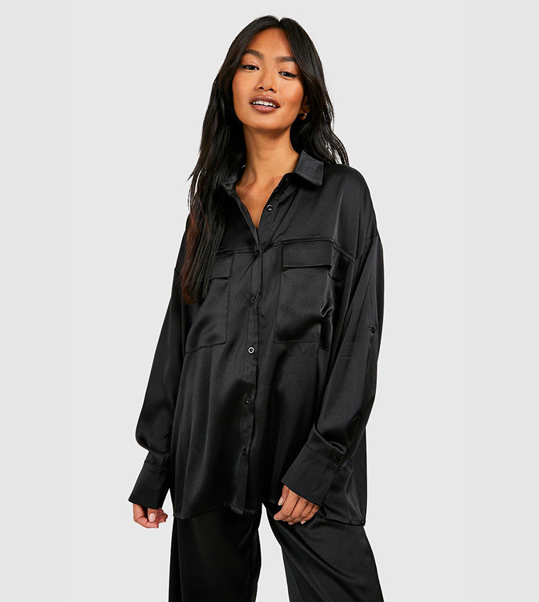 Buy Boohoo Textured Matte Satin Pocket Front Shirt In Black 6thStreet Bahrain