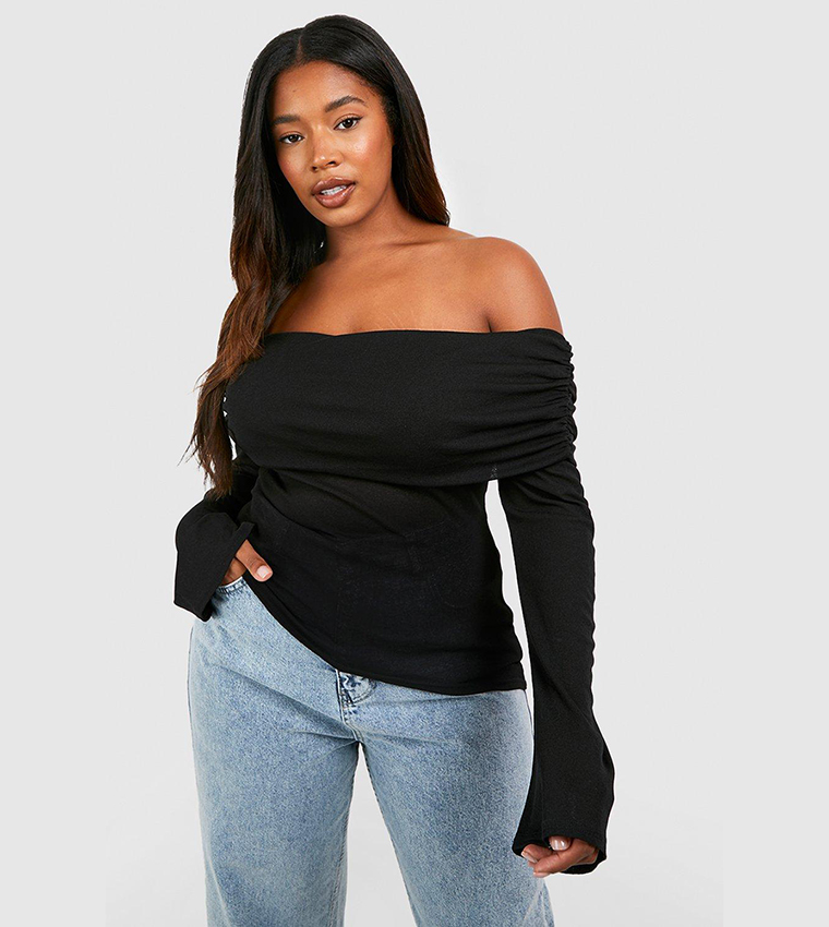 Bardot Ruched Flare Sleeves Top