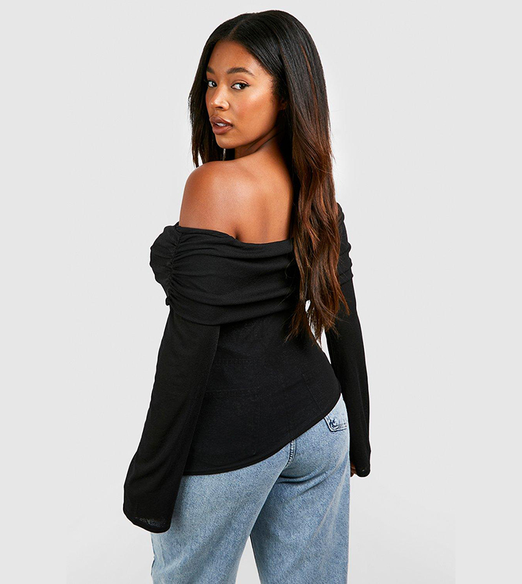 Bardot Ruched Flare Sleeves Top