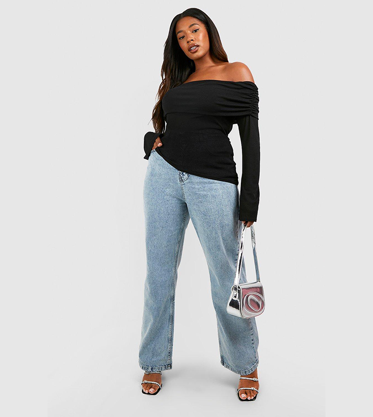 Bardot Ruched Flare Sleeves Top