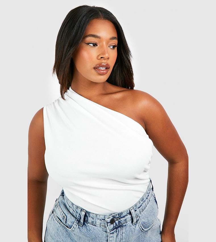 Buy Boohoo One Shoulder Ruched Asymmetric Top In White 6thStreet Oman