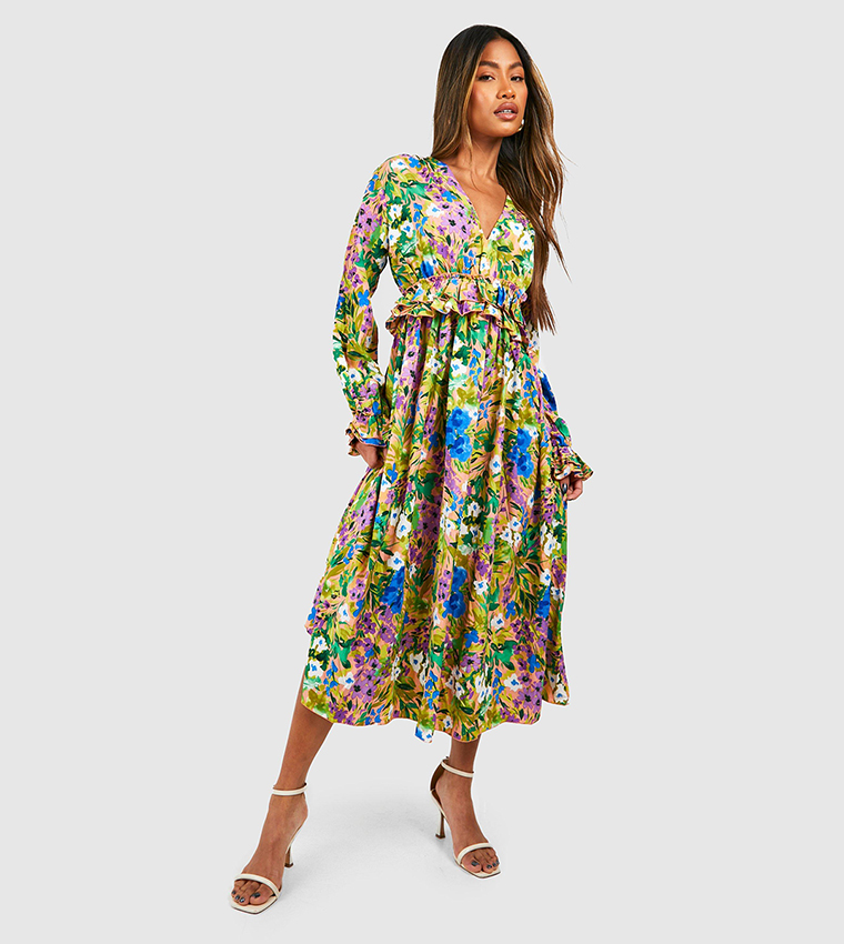 Buy Boohoo Floral Floaty Ruffle Midaxi Dress In Multiple Colors 6thStreet Qatar