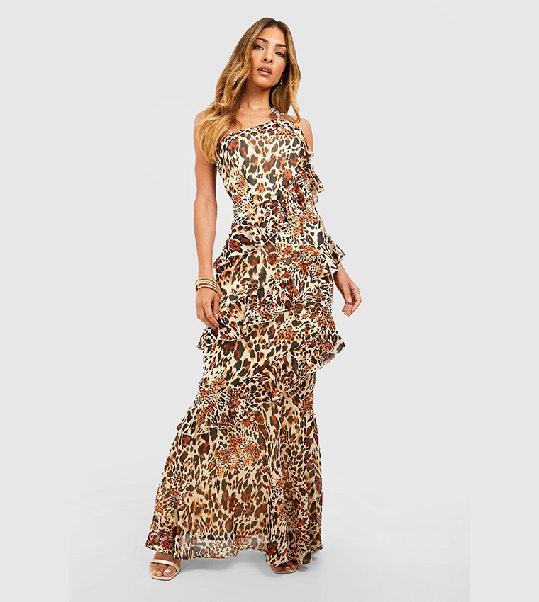 metallic chiffon ruffle dress rebecca taylor Xscape Petite Detail Sweetheart Neck Maxi - Coral tapestry print dress neck ruffle Waist Inches:34 Amoris T709 Elegant Chiffon