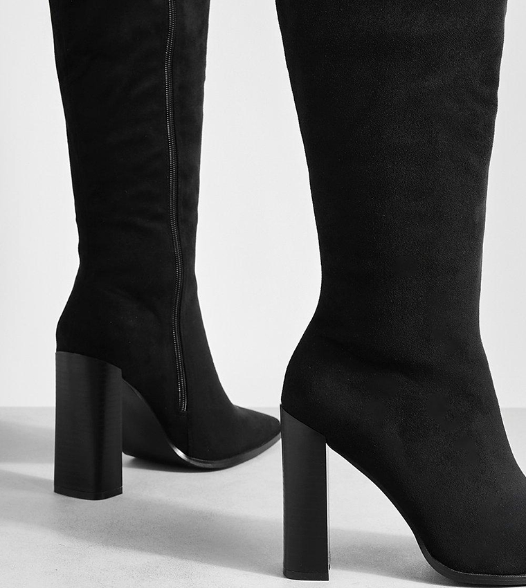 Buy Boohoo Stack Heel Square Toe Knee High Boots In Black | 6thStreet ...