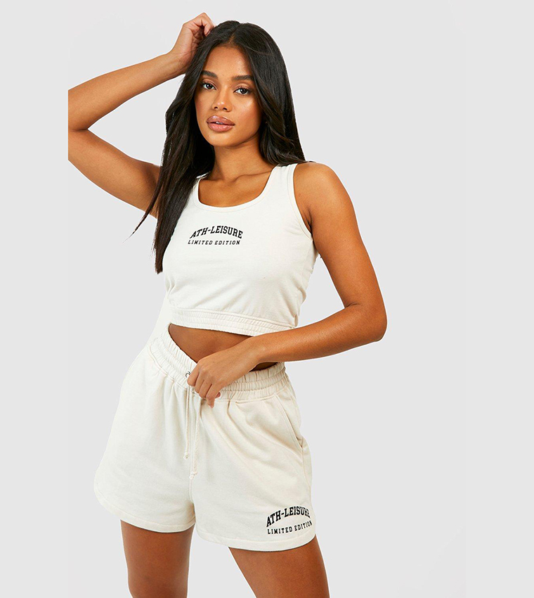 Athleisure Slogan Crop Top and Short Set