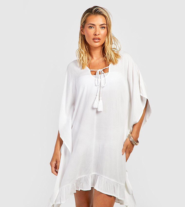 Buy Boohoo Tassel Trim Cover Up Beach Dress In White | 6thstreet Bahrain