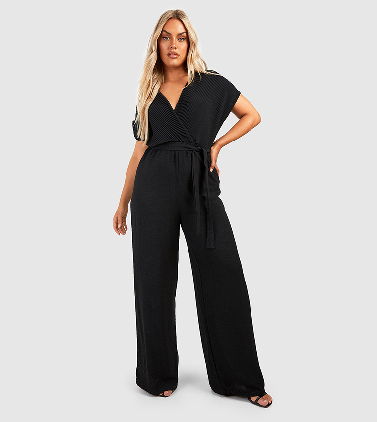 Buy Boohoo Plisse Tie Belt Tapered Trousers Jumpsuit In Black 6thStreet Bahrain