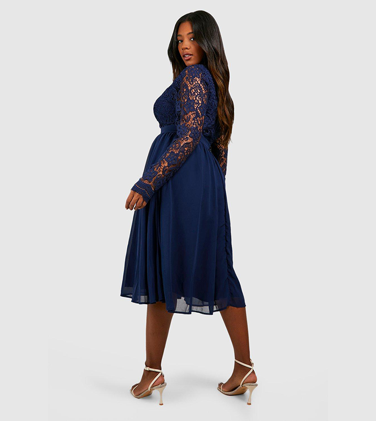 Buy Boohoo Lace Midi Skater Dress In Navy 6thStreet Bahrain