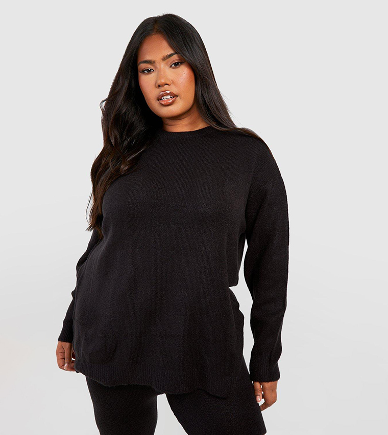 Buy Boohoo Knitted Crew Neck Jumper Loungewear Set In Black