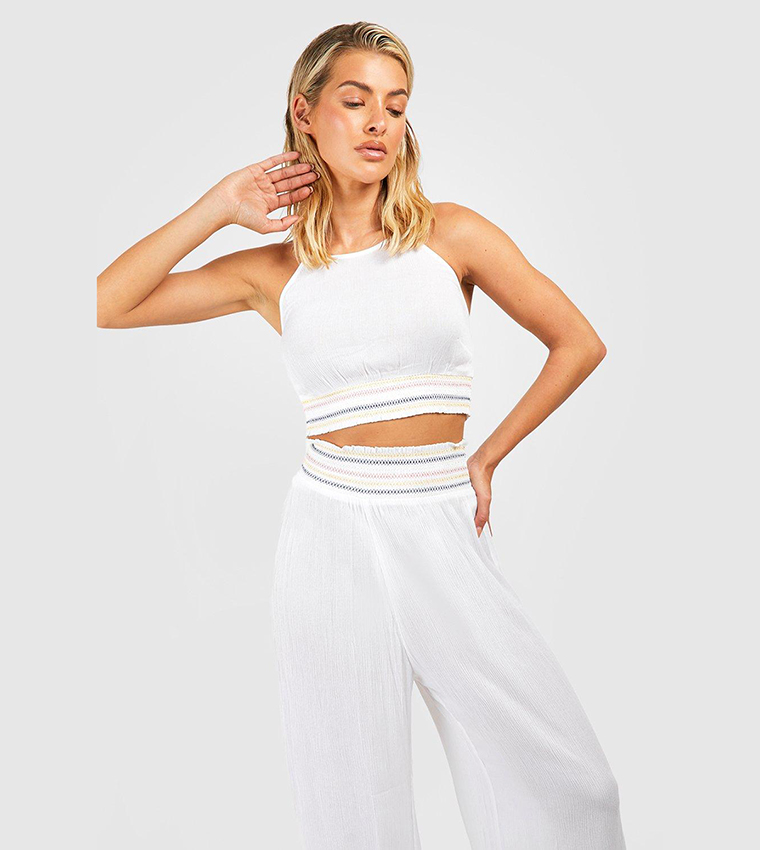 White Wide Leg High Waist Trousers, Co-Ords