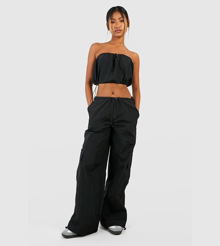 Buy Boohoo Parachute Toggle Low Rise Cargo Pants In Black