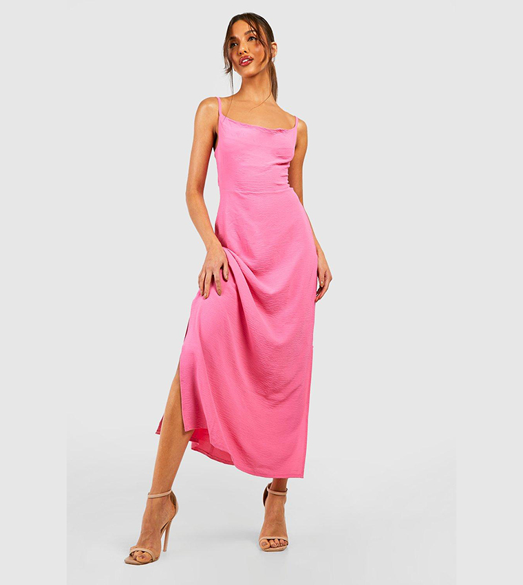 Pink cowl 2024 neck midi dress