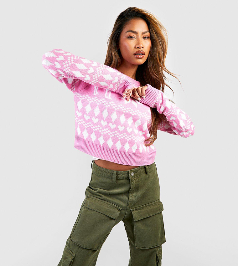 Buy Boohoo Fairisle Crop Christmas Sweater In Pink 6thStreet Bahrain