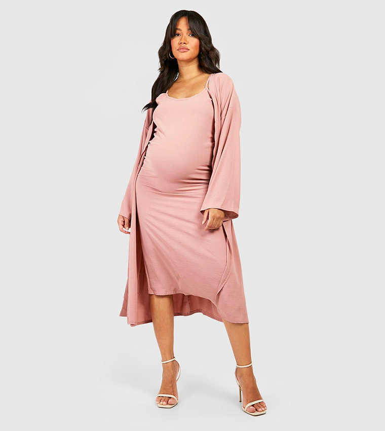 Buy Boohoo Maternity Strappy Midi Dress And Belted Kimono Set In