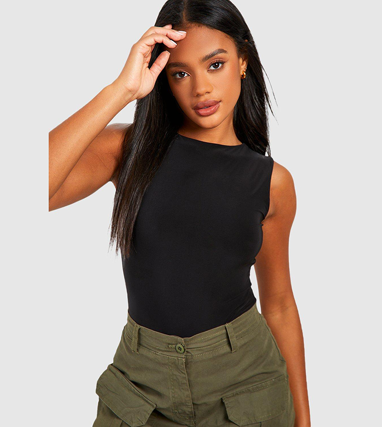 Wider Strap Sleeveless Double Layer Bodysuit Top