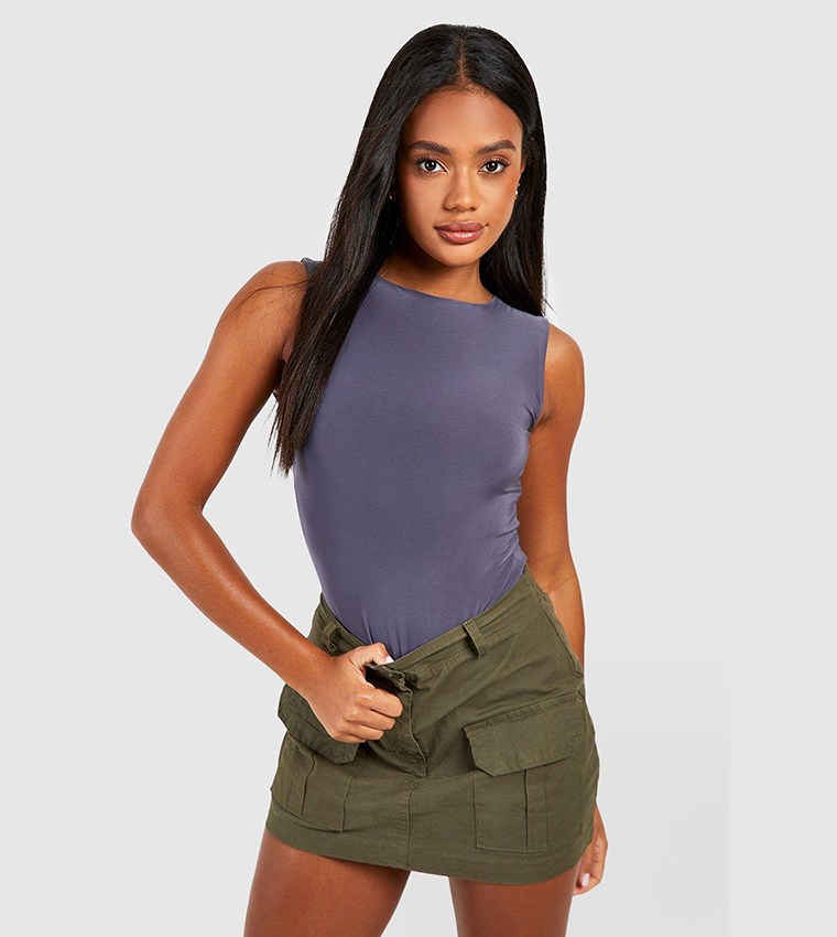 Wider Strap Sleeveless Double Layer Bodysuit Top