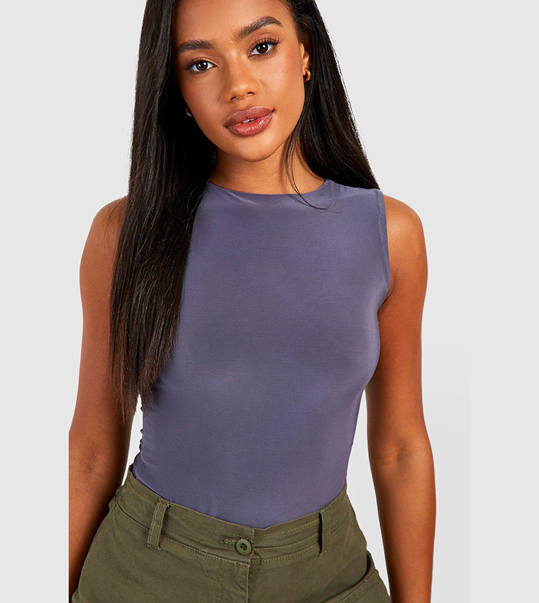 Wider Strap Sleeveless Double Layer Bodysuit Top