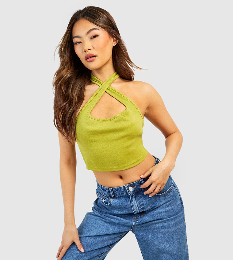 Chartreuse Crop Top - Yellow Green Halter Top - Sexy Top