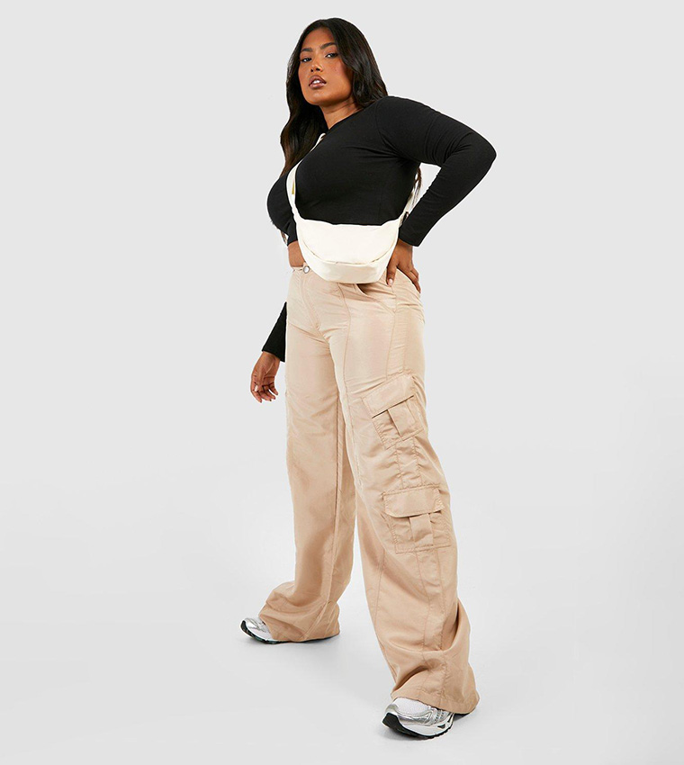 Wide Leg Cargo Trousers in Beige